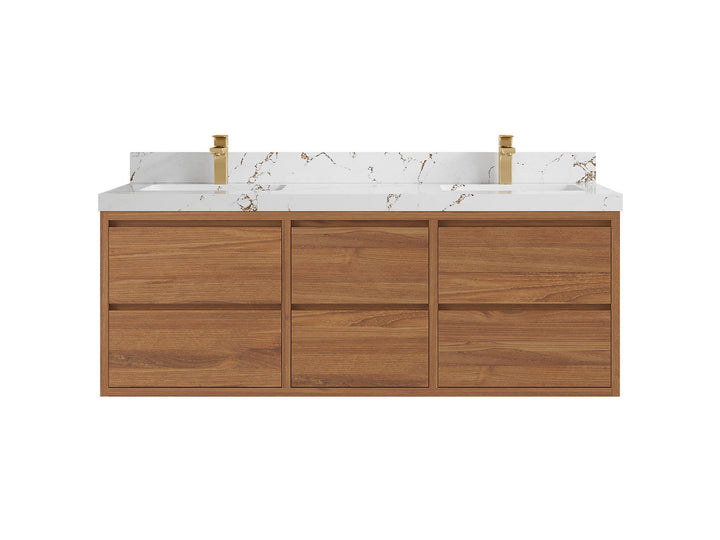 Madison Floating Teak 60 in. W x 22 in. D Double Sink Bathroom Vanity - photo 20