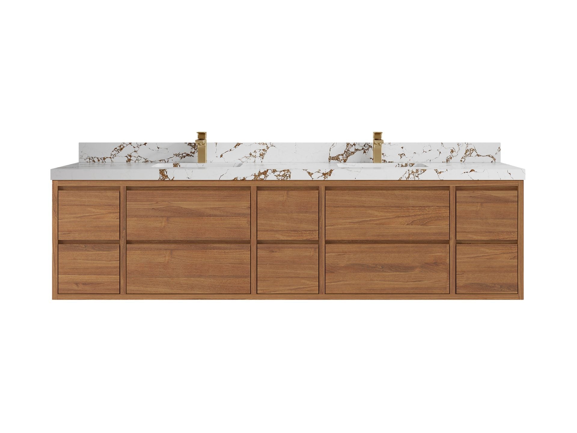 Madison Floating Teak 84 in. W x 22 in. D Double Sink Bathroom Vanity in Dark Natural with 2 in Viola Brown Quartz Countertop