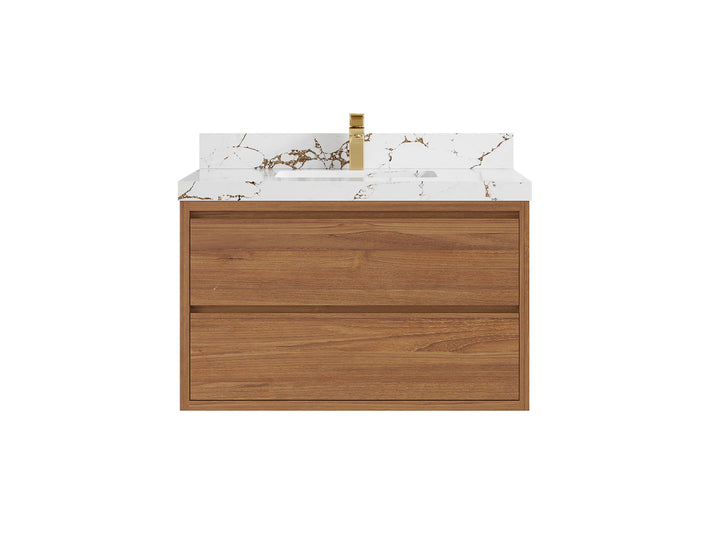 Madison Floating Teak 36 in. W x 22 in. D Center Sink Bathroom Vanity - photo 20