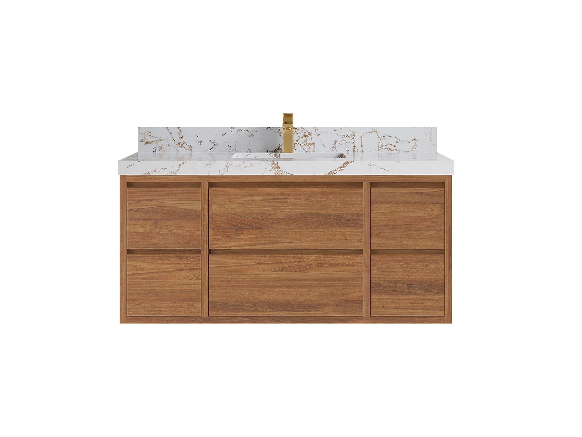 Madison Floating Teak 48 in. W x 22 in. D Single Sink Bathroom Vanity in Dark Natural with 2 in Viola Gold Quartz Countertop