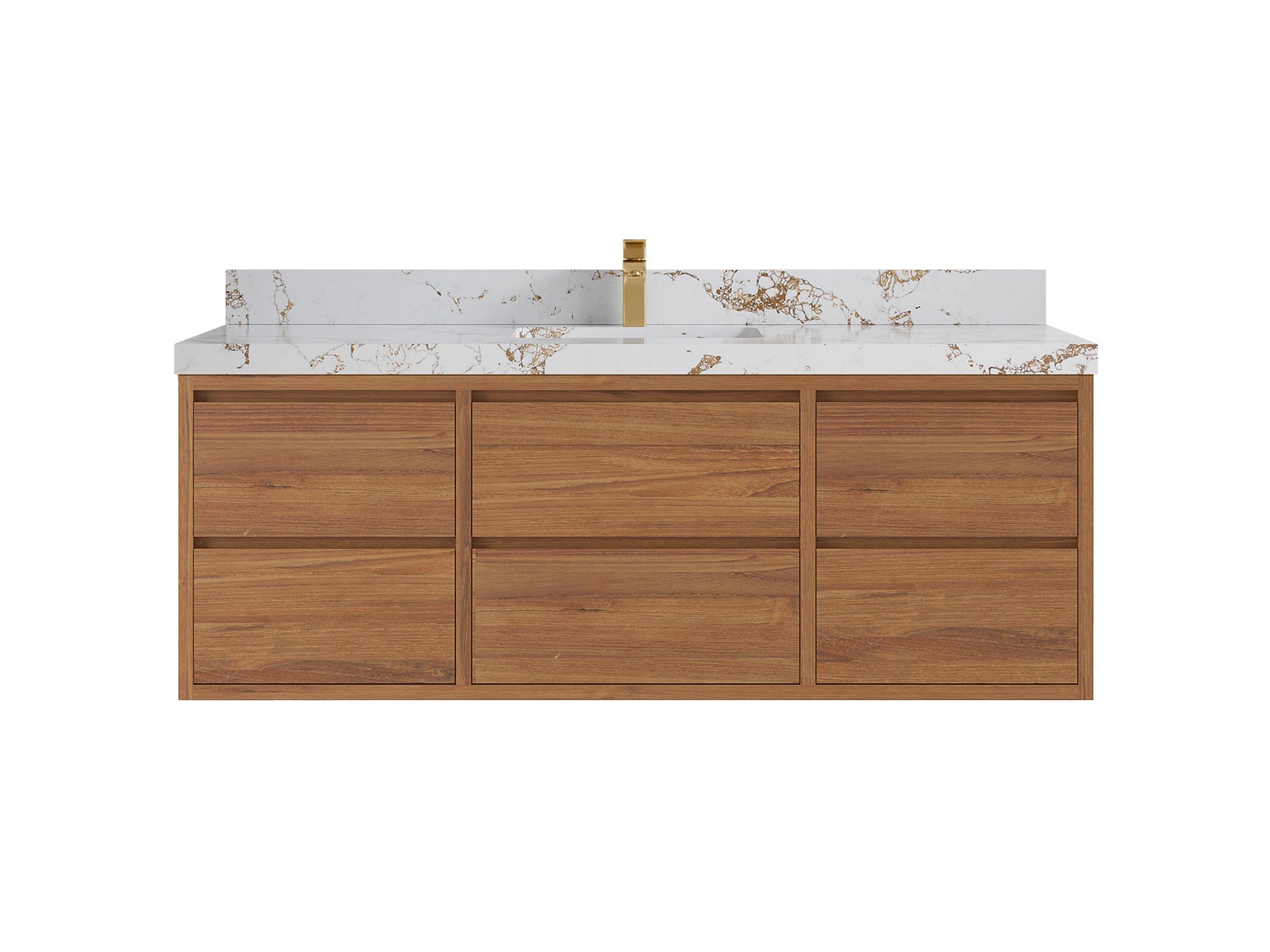 Madison Floating Teak 60 in. W x 22 in. D Single Sink Bathroom Vanity in Dark Natural with 2 in Viola Gold Quartz Countertop