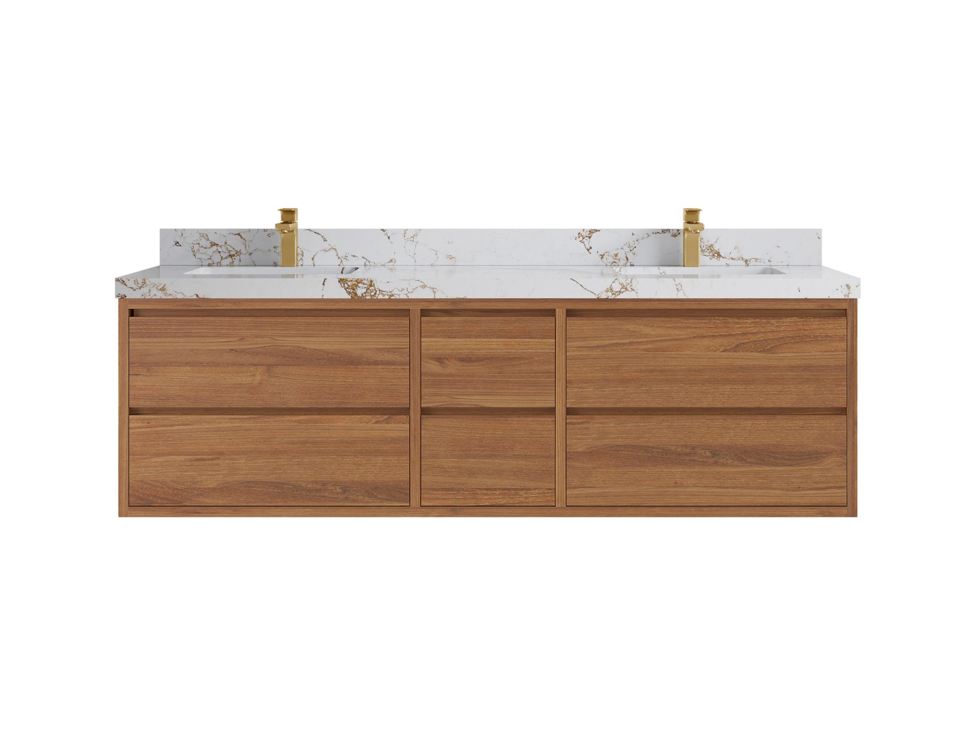 Madison Floating Teak 72 in. W x 22 in. D Double Sink Bathroom Vanity in Dark Natural with 2 in Viola Gold Quartz Countertop