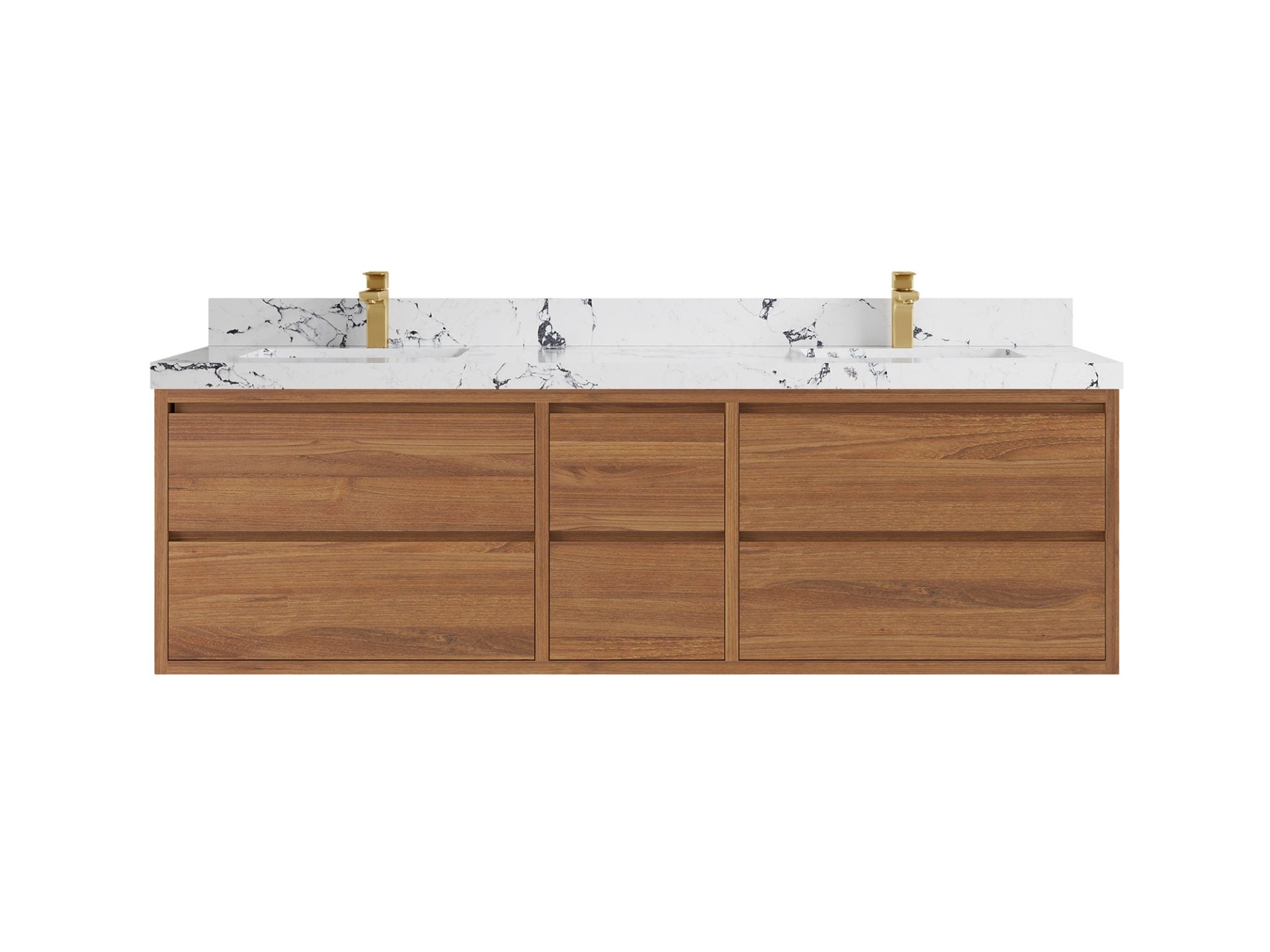 Madison Floating Teak 72 in. W x 22 in. D Double Sink Bathroom Vanity in Dark Natural with 2 in Viola Night Quartz Countertop