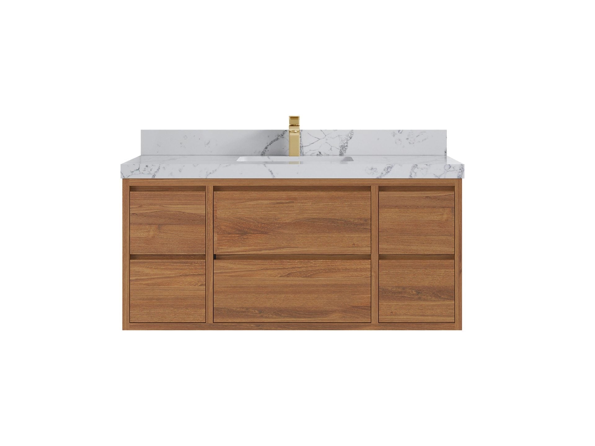 Madison Floating Teak 48 in. W x 22 in. D Single Sink Bathroom Vanity in Dark Natural with 2 in Venatino Quartz Countertop