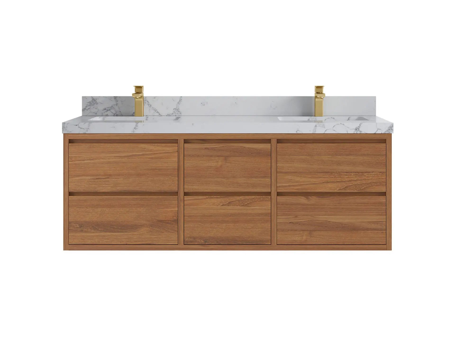 Madison Floating Teak 60 in. W x 22 in. D Double Sink Bathroom Vanity in Dark Natural with 2 in Venatino Quartz Countertop