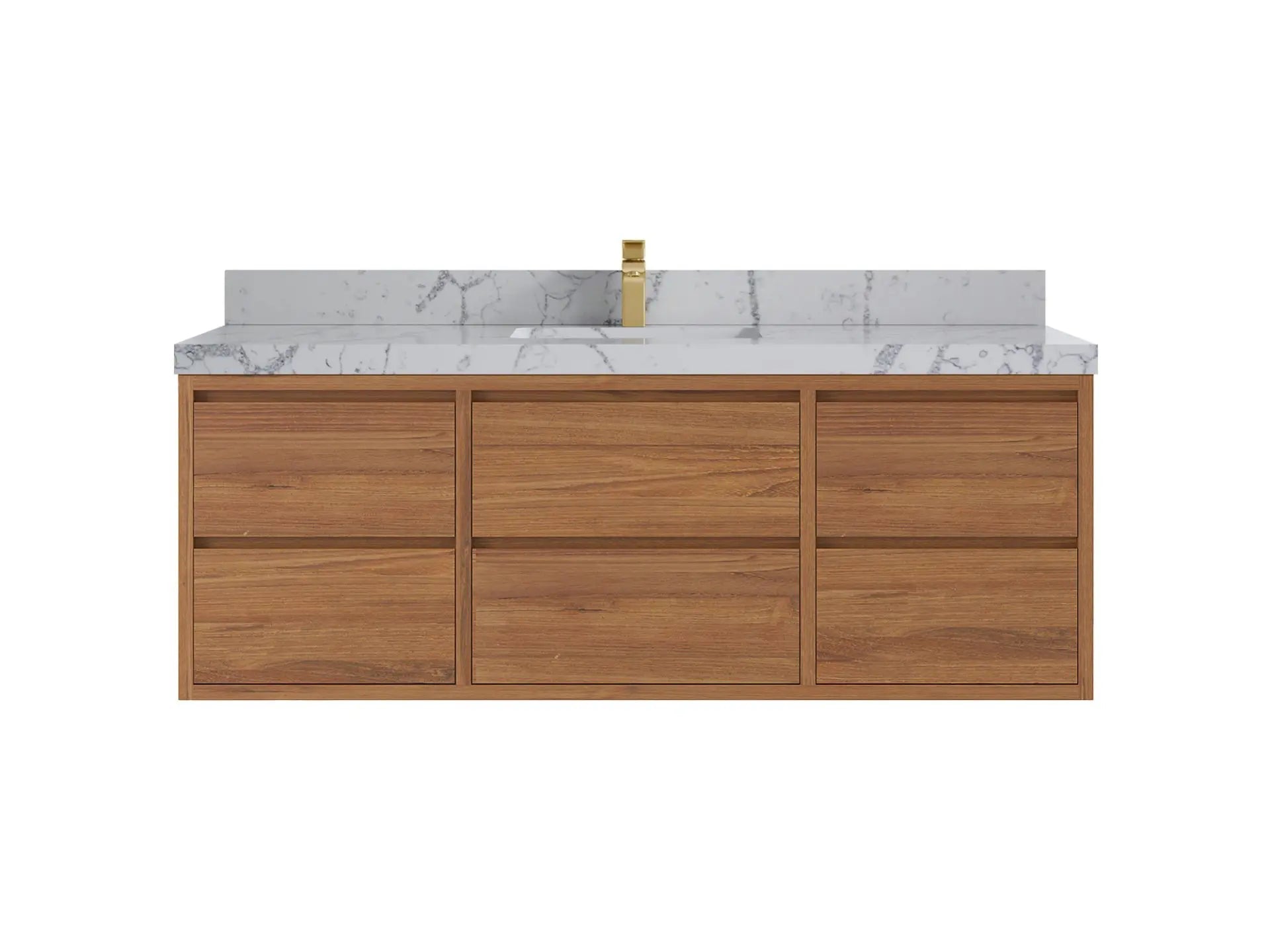 Madison Floating Teak 60 in. W x 22 in. D Single Sink Bathroom Vanity in Dark Natural with 2 in Venatino Quartz Countertop