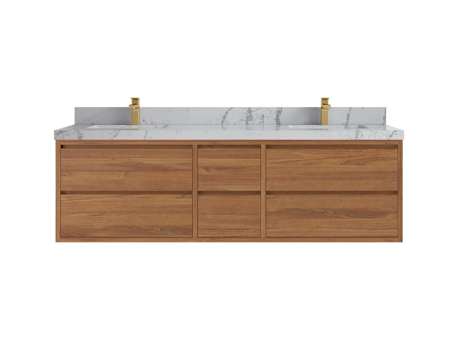 Madison Floating Teak 72 in. W x 22 in. D Double Sink Bathroom Vanity in Dark Natural with 2 in Venatino Quartz Countertop