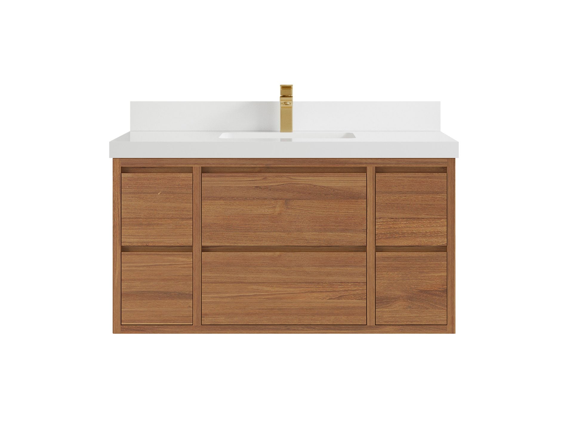 Madison Floating Teak 42 in. W x 22 in. D Single Sink Bathroom Vanity in Dark Natural with 2 in White Quartz Countertop
