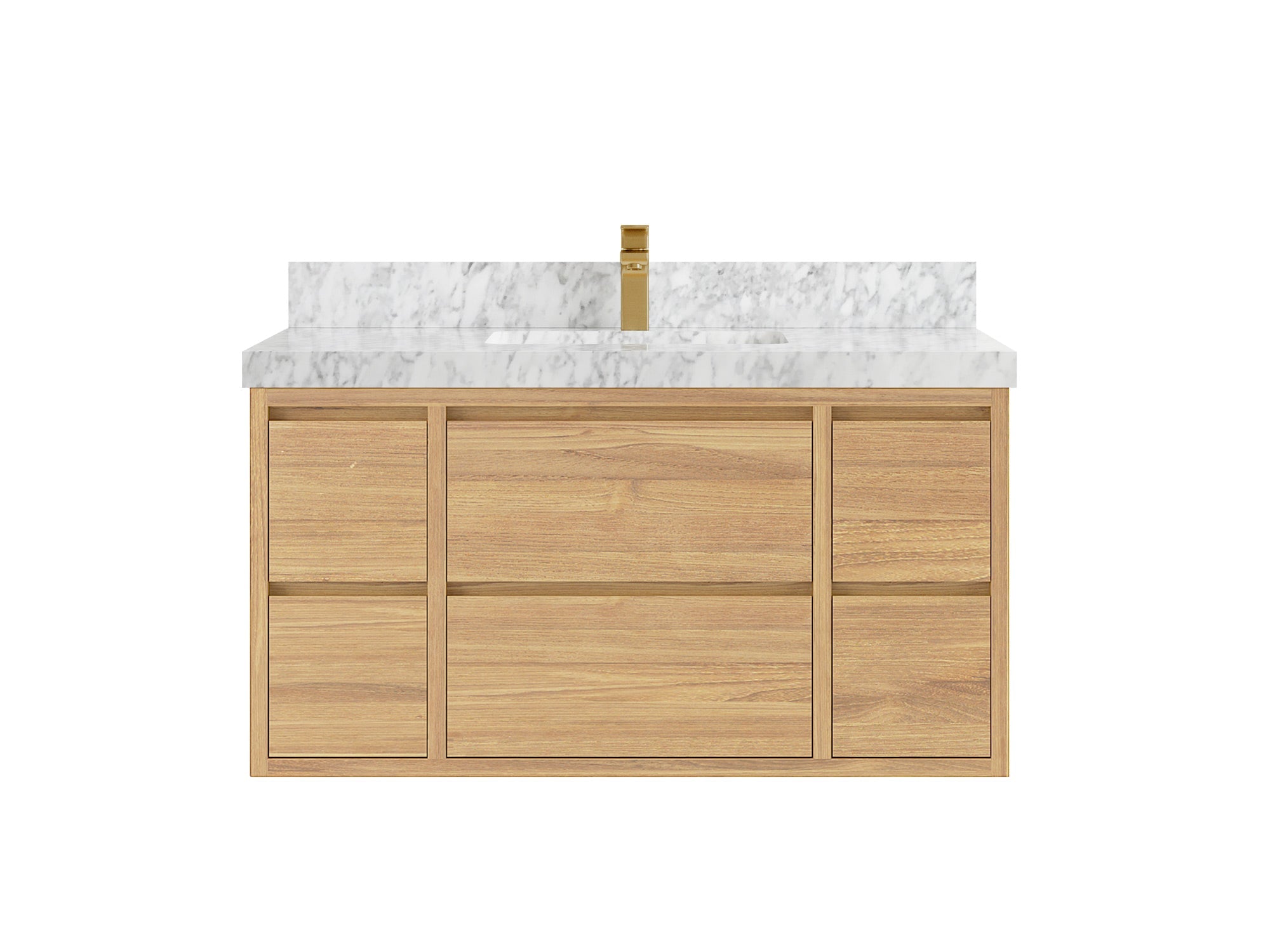 Madison Floating Teak 42 in. W x 22 in. D Single Sink Bathroom Vanity in Light Natural with 2 in Carrara Marble Countertop
