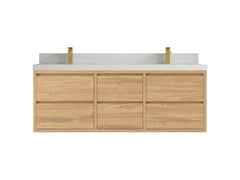Madison Floating Teak 60 in. W x 22 in. D Double Sink Bathroom Vanity - photo 13