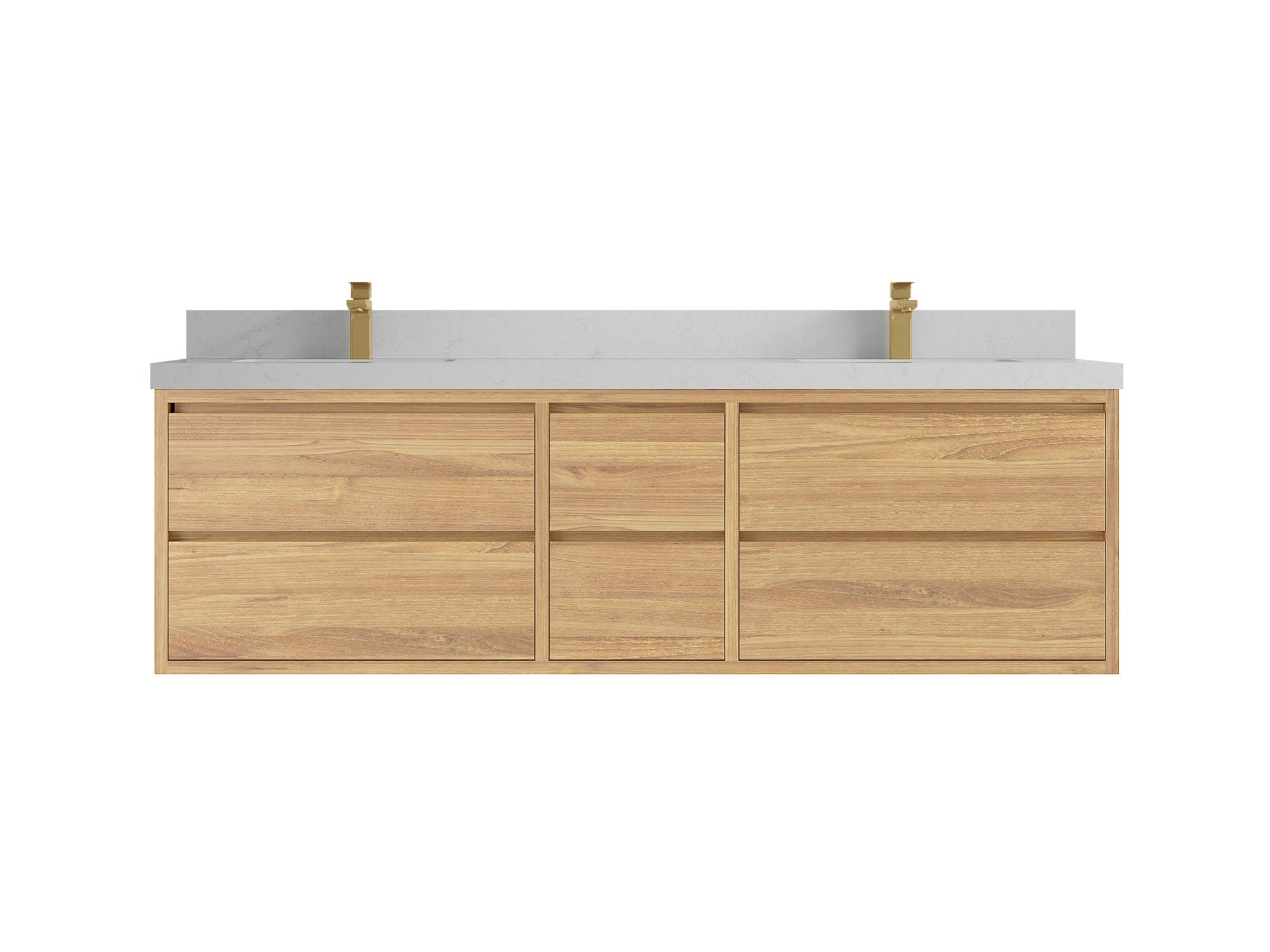 Madison Floating Teak 72 in. W x 22 in. D Double Sink Bathroom Vanity in Light Natural with 2 in Carrara Quartz Countertop