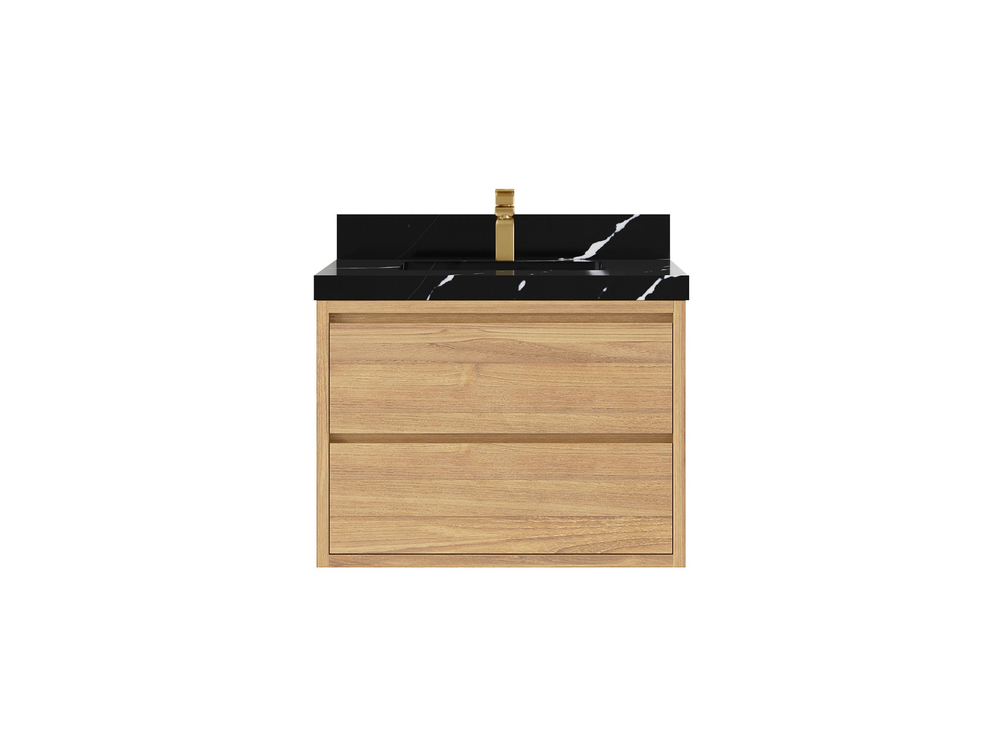 Madison Floating Teak 30 in. W x 22 in. D Single Sink Bathroom Vanity in Light Natural with 2 in Calacatta Black Quartz Countertop