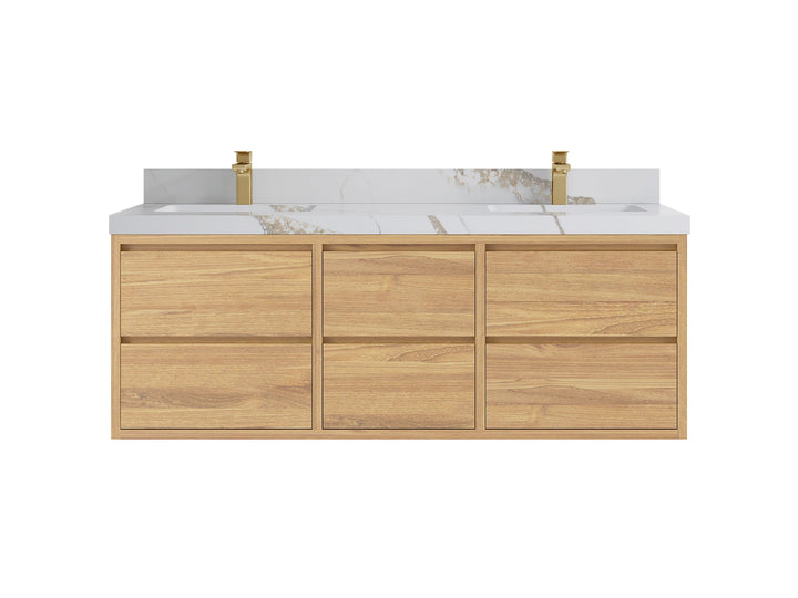 Madison Floating Teak 60 in. W x 22 in. D Double Sink Bathroom Vanity - photo 8