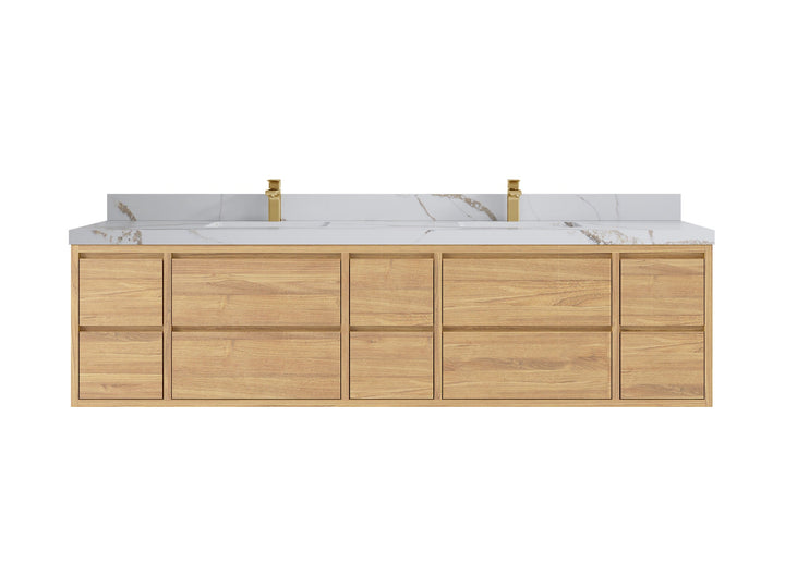 Madison Floating Teak 84 in. W x 22 in. D Double Sink Bathroom Vanity - photo 8