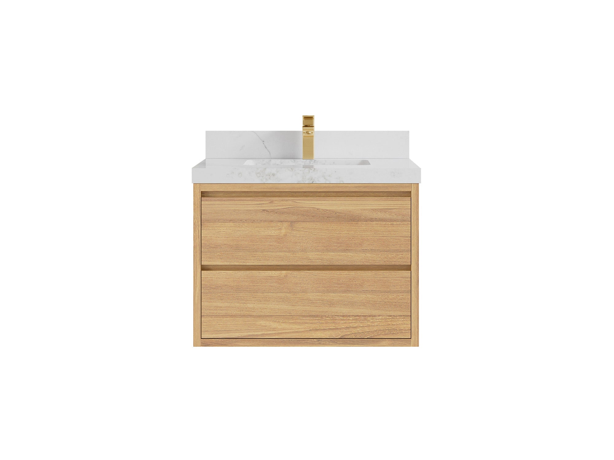 Madison Floating Teak 30 in. W x 22 in. D Single Sink Bathroom Vanity in Light Natural with 2 in Calacatta Nuvo Quartz Countertop