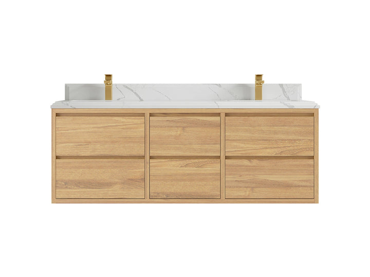 Madison Floating Teak 60 in. W x 22 in. D Double Sink Bathroom Vanity - photo 14