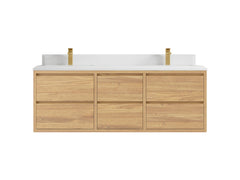 Madison Floating Teak 60 in. W x 22 in. D Double Sink Bathroom Vanity - photo 16