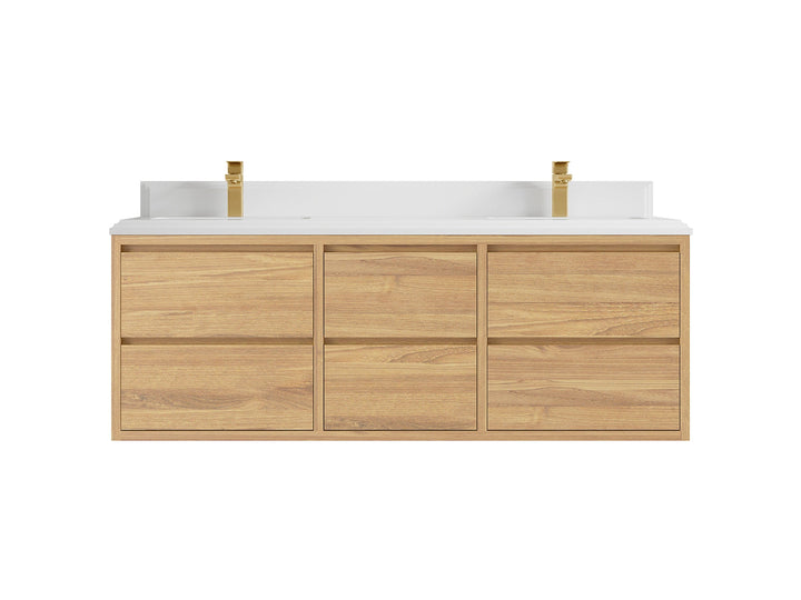 Madison Floating Teak 60 in. W x 22 in. D Double Sink Bathroom Vanity - photo 16