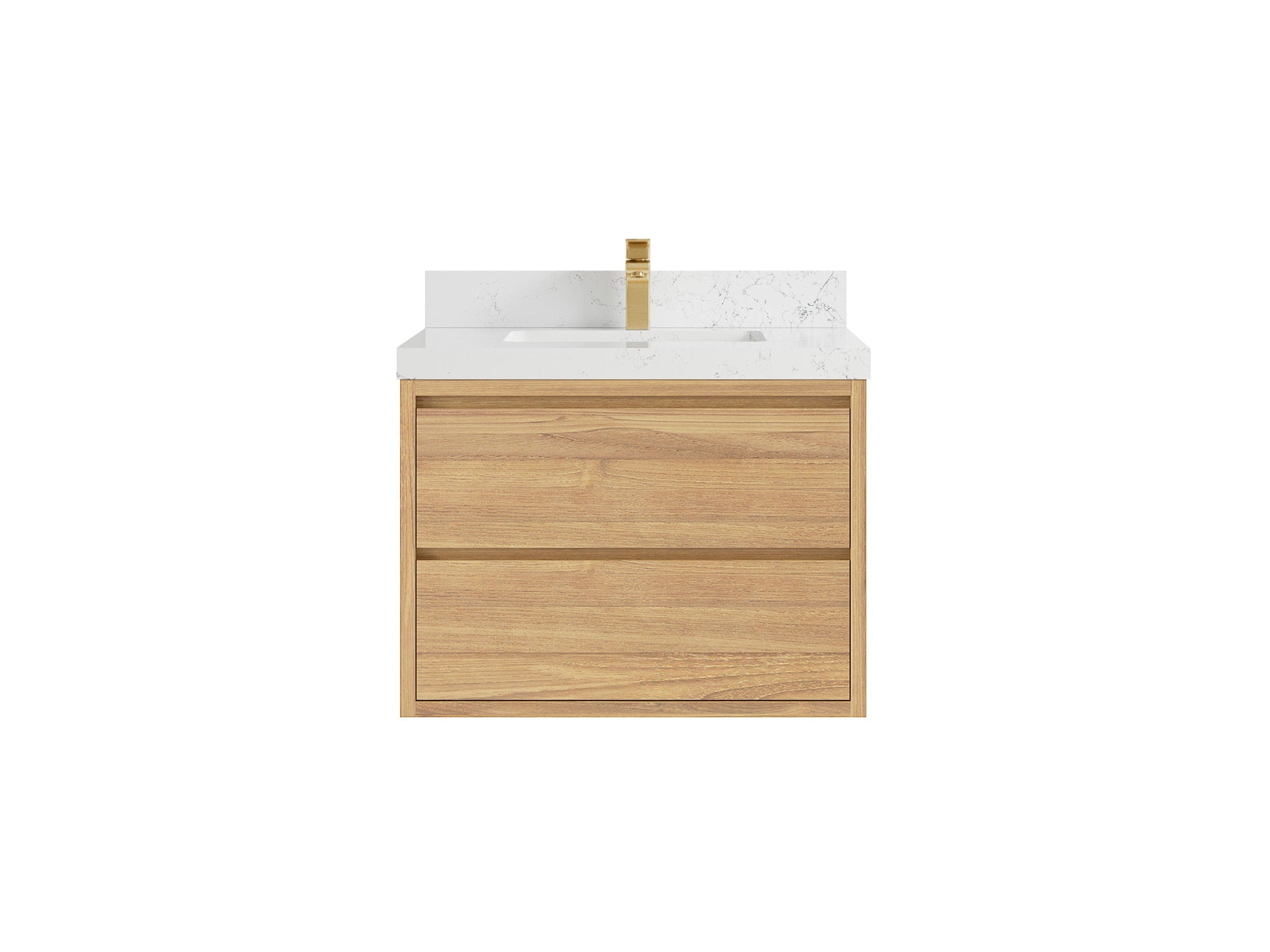 Madison Floating Teak 30 in. W x 22 in. D Single Sink Bathroom Vanity in Light Natural with 2 in Empira White Quartz Countertop