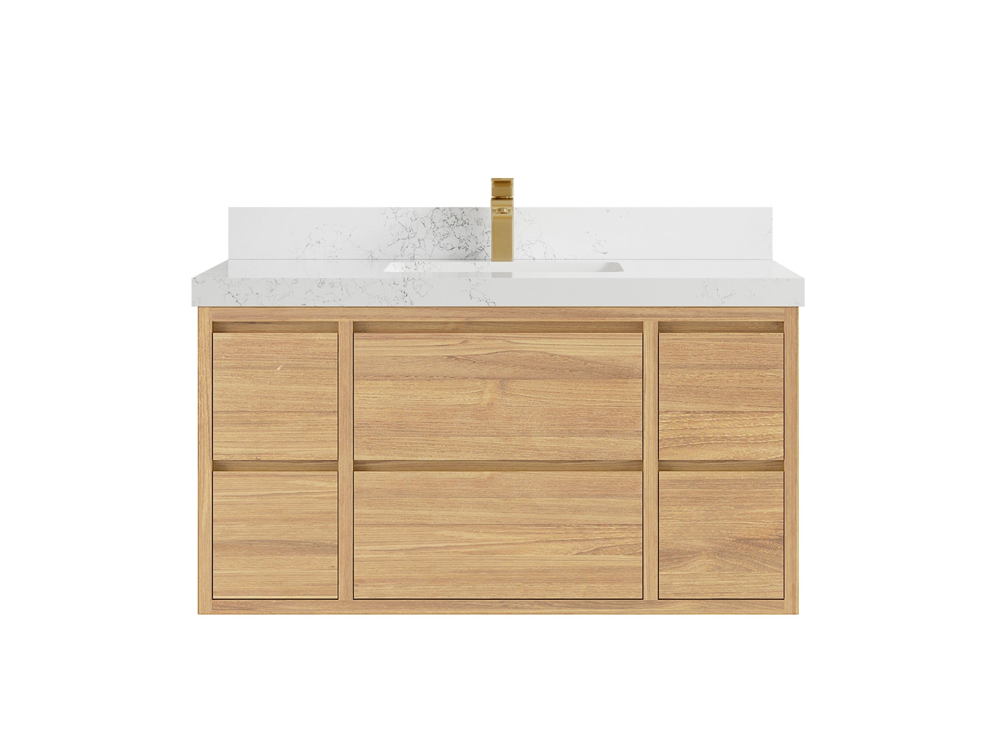 Madison Floating Teak 42 in. W x 22 in. D Single Sink Bathroom Vanity in Light Natural with 2 in Empira White Quartz Countertop