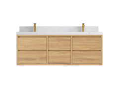 Madison Floating Teak 60 in. W x 22 in. D Double Sink Bathroom Vanity - photo 17