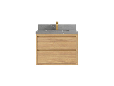 Madison Floating Teak 30 in. W x 22 in. D Single Sink Bathroom Vanity in Light Natural with 2 in Piatra Gray Quartz Countertop