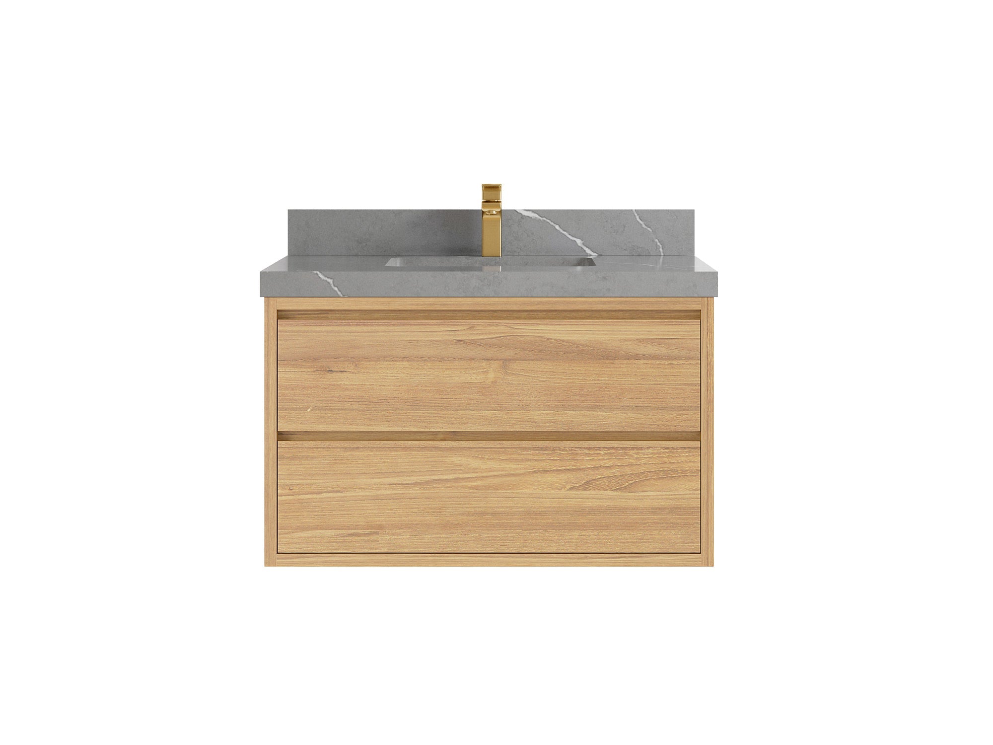 Madison Floating Teak 36 in. W x 22 in. D Single Sink Bathroom Vanity in Light Natural with 2 in Piatra Gray Quartz Countertop
