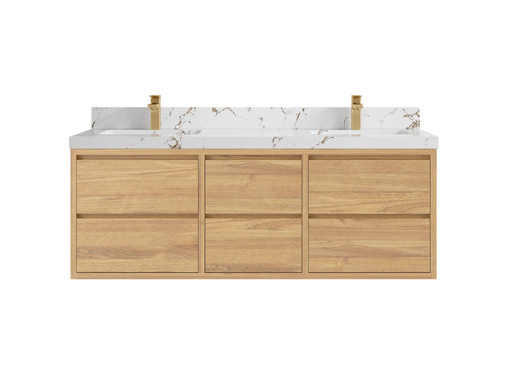 Madison Floating Teak 60 in. W x 22 in. D Double Sink Bathroom Vanity - photo 20