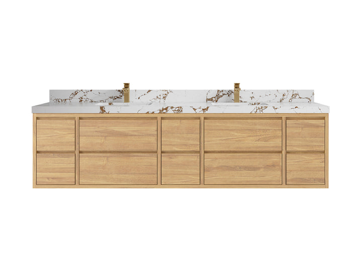 Madison Floating Teak 84 in. W x 22 in. D Double Sink Bathroom Vanity - photo 20