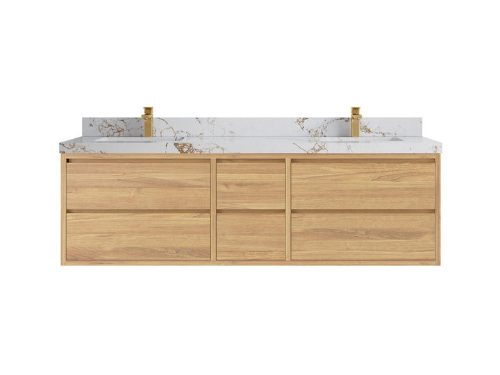 Madison Floating Teak 72 in. W x 22 in. D Double Sink Bathroom Vanity - photo 21
