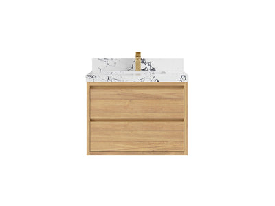 Madison Floating Teak 30 in. W x 22 in. D Single Sink Bathroom Vanity in Light Natural with 2 in Viola Night Quartz Countertop