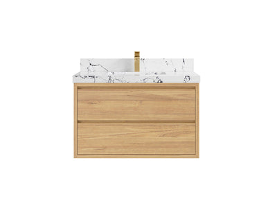 Madison Floating Teak 36 in. W x 22 in. D Single Sink Bathroom Vanity in Light Natural with 2 in Viola Night Quartz Countertop