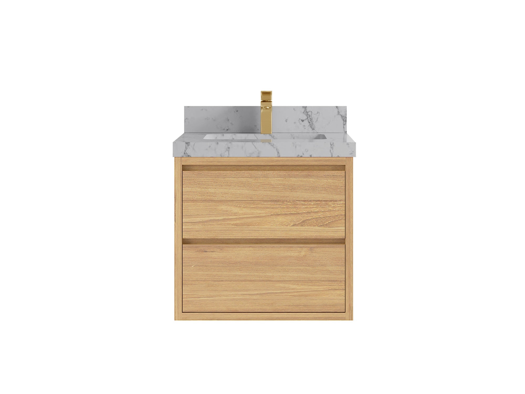 Madison Floating Teak 24 in. W x 22 in. D Single Sink Bathroom Vanity in Light Natural with 2 in Venatino Quartz Countertop
