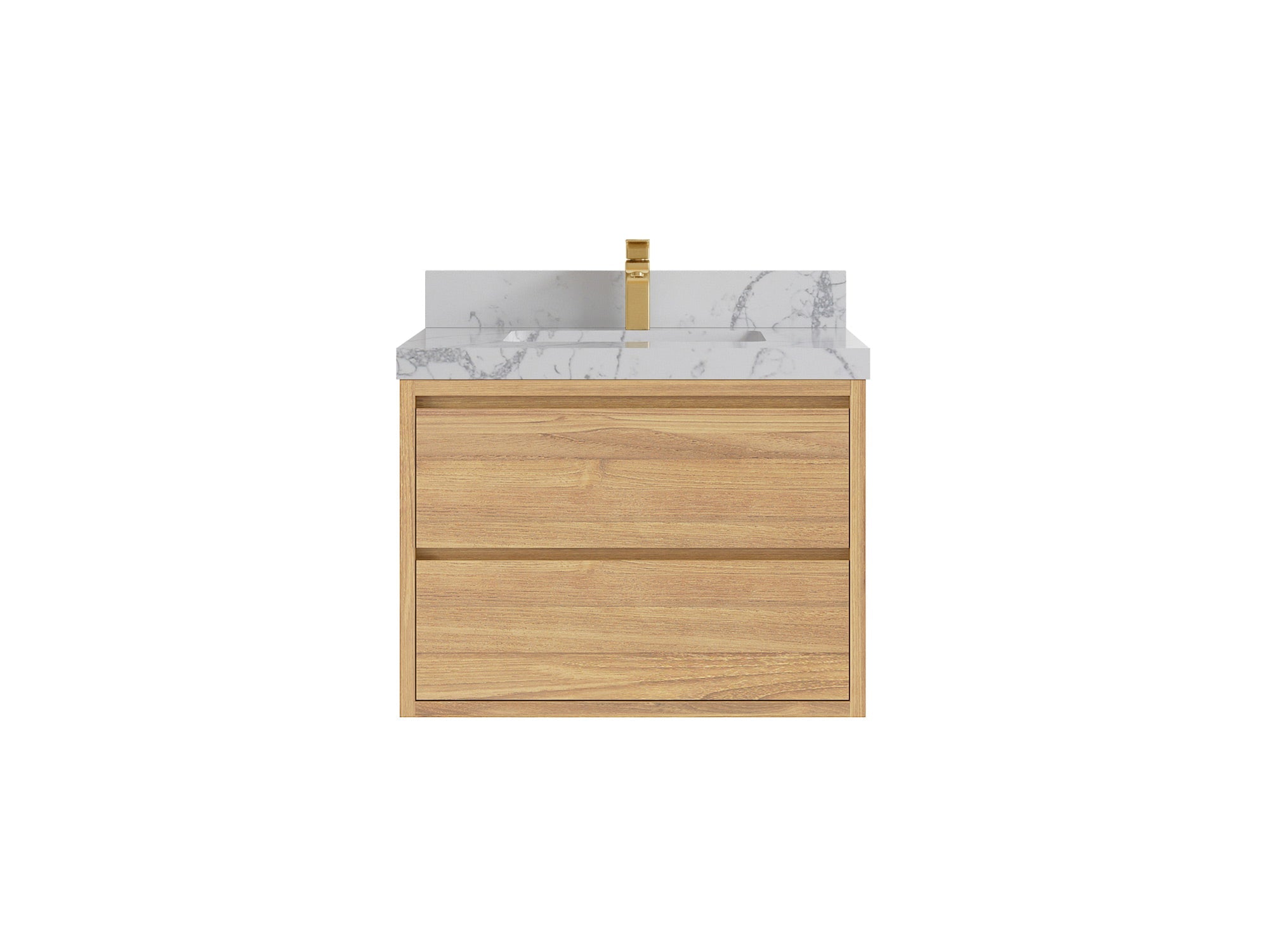 Madison Floating Teak 30 in. W x 22 in. D Single Sink Bathroom Vanity in Light Natural with 2 in Venatino Quartz Countertop