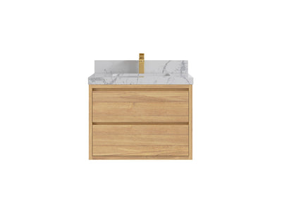 Madison Floating Teak 30 in. W x 22 in. D Single Sink Bathroom Vanity in Light Natural with 2 in Venatino Quartz Countertop