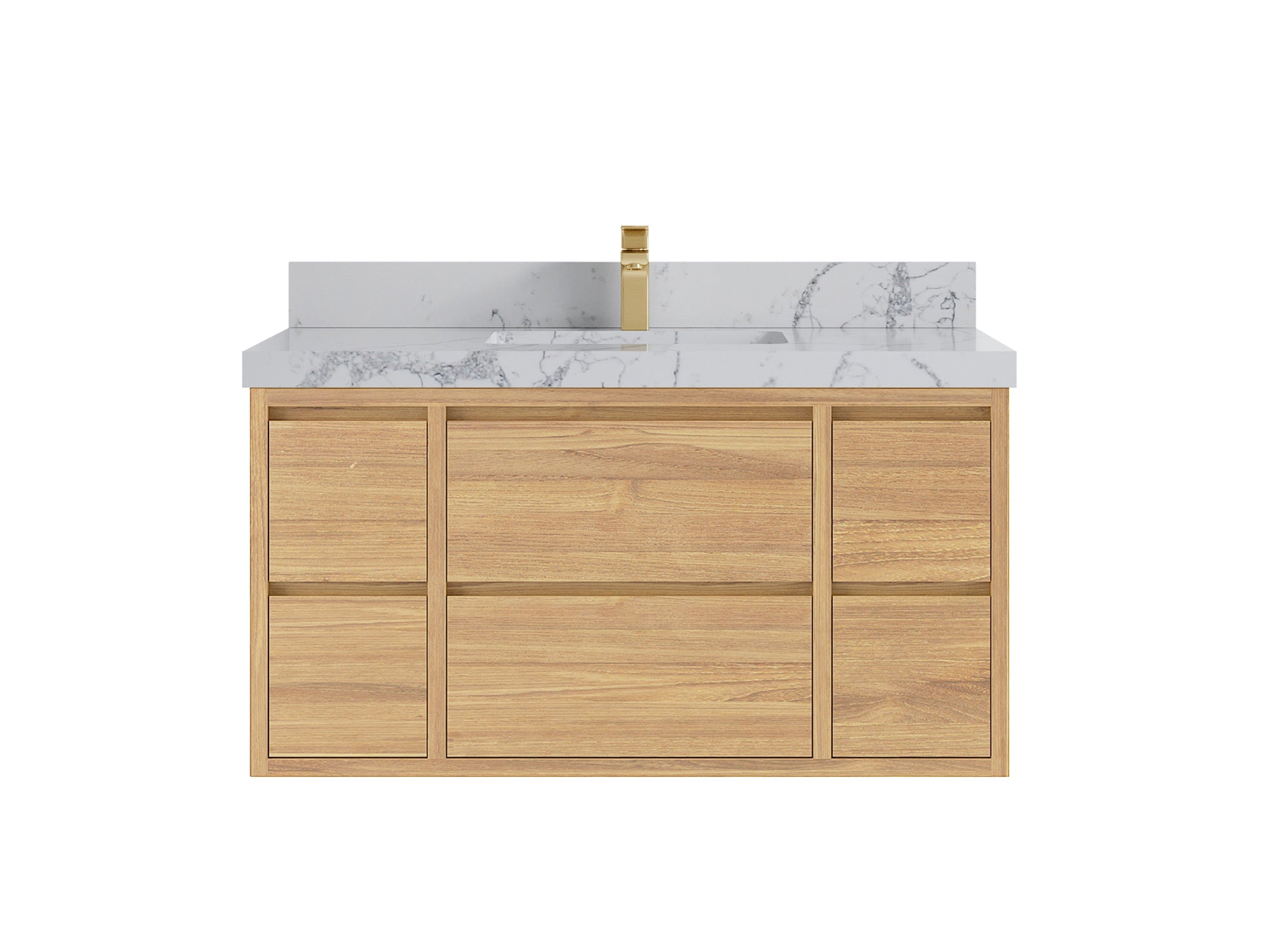 Madison Floating Teak 42 in. W x 22 in. D Single Sink Bathroom Vanity in Light Natural with 2 in Venatino Quartz Countertop