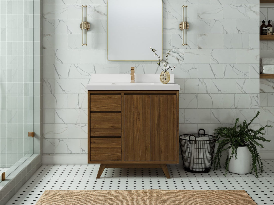 Madison Teak Wood 36" W x 22" D Center Sink Vanity – Perfect for a Modern Bathroom