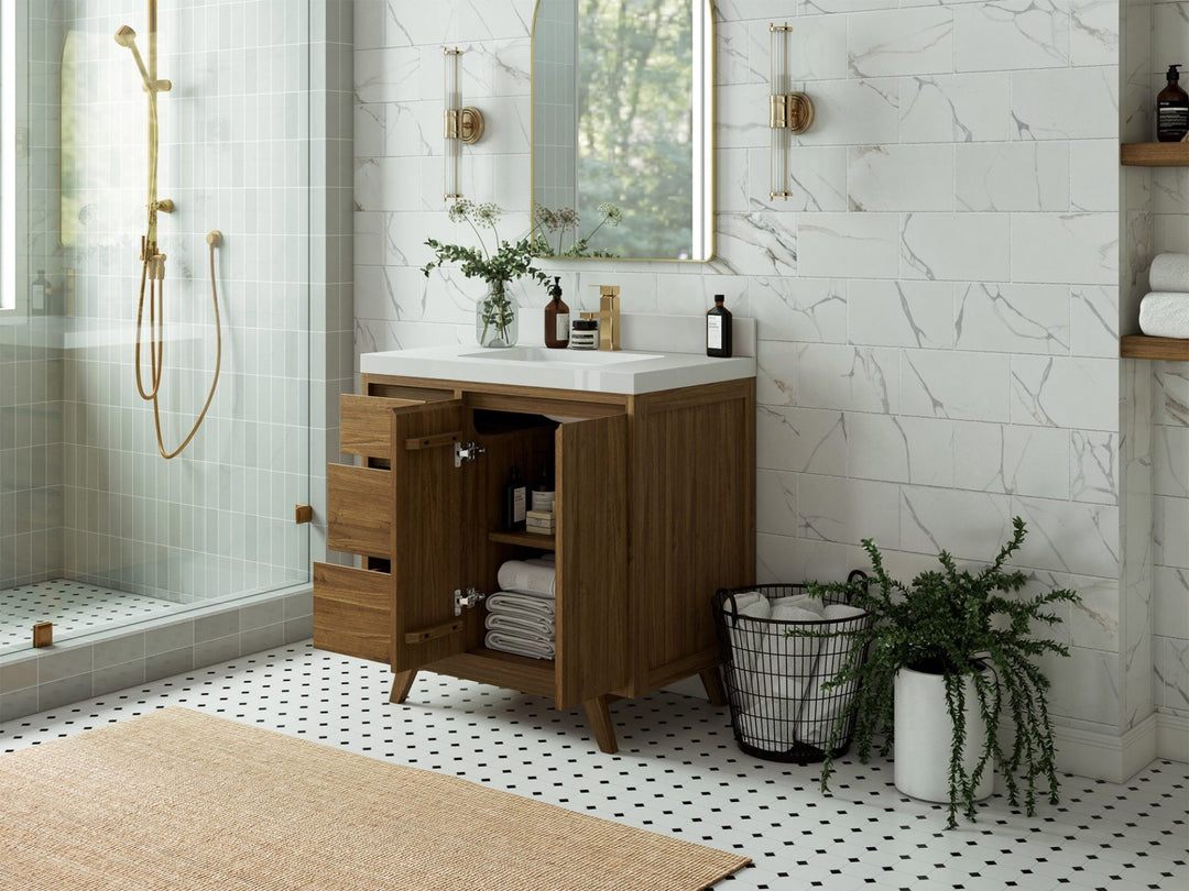 Madison Teak Wood 36" W x 22" D Center Sink Vanity – Perfect for a Modern Bathroom