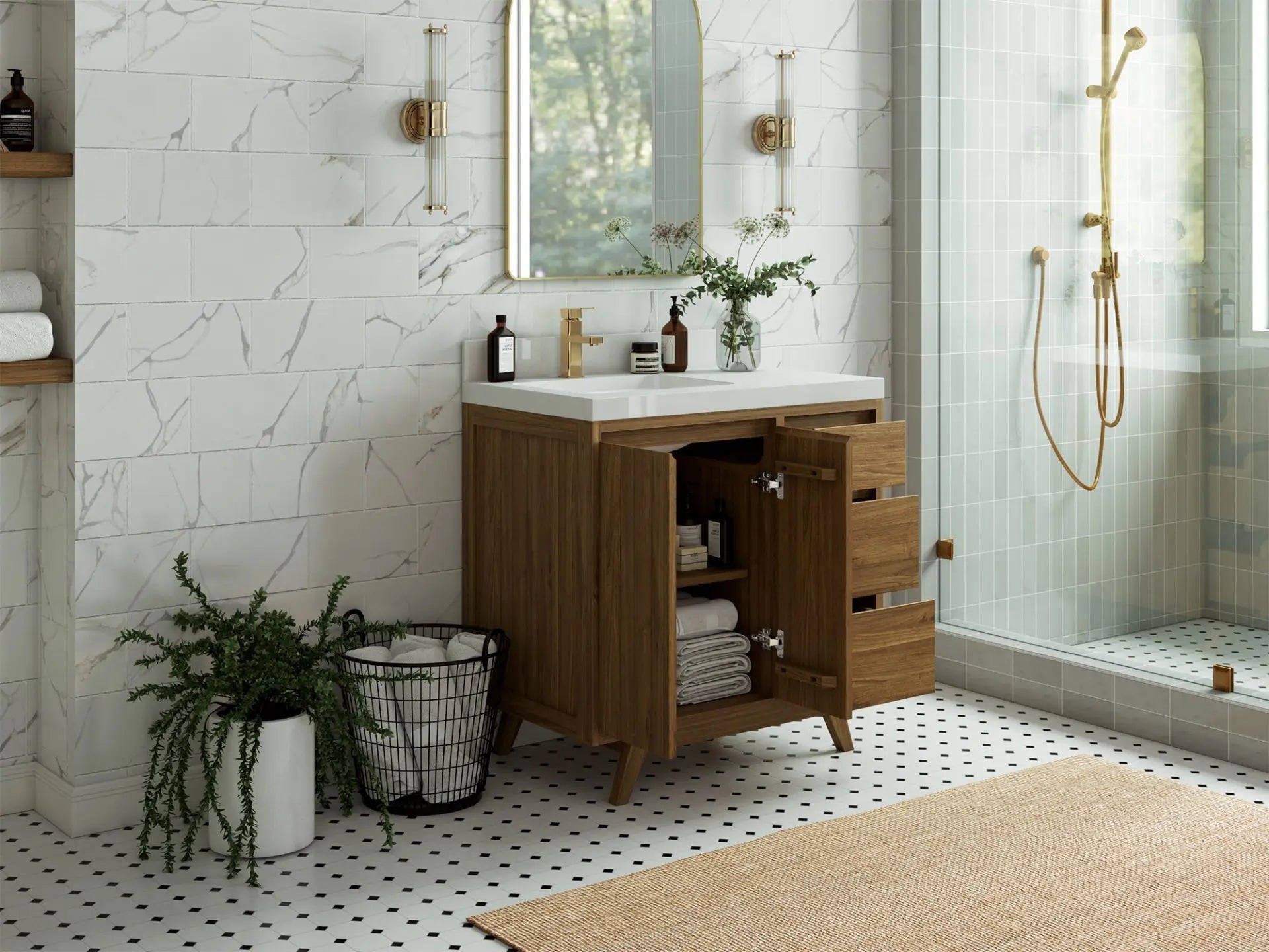 Madison Teak Wood 36 in. W x 22 in. D Left Offset Sink Bathroom Vanity