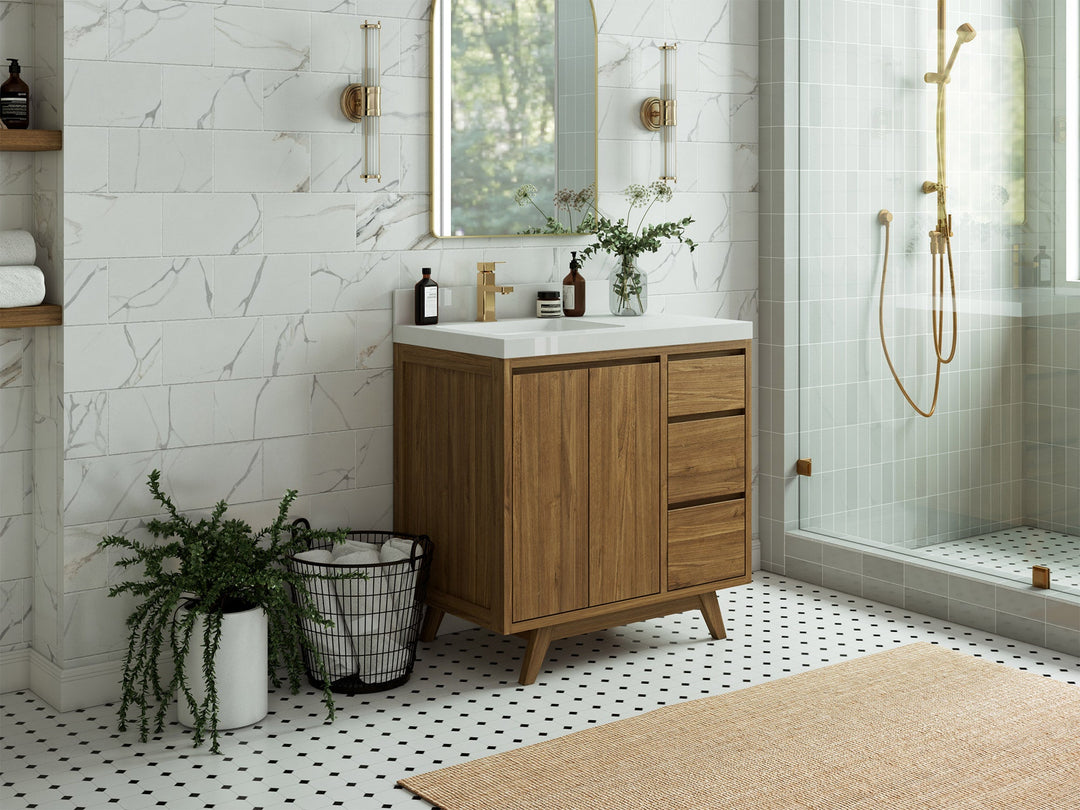 Madison Teak Wood 36 in. W x 22 in. D Left Offset Sink Bathroom Vanity