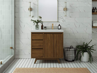 Madison Teak Wood 36 in. W x 22 in. D Right Offset Sink Bathroom Vanity