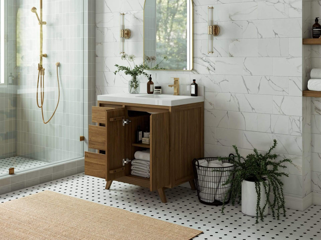 Madison Teak Wood 36 in. W x 22 in. D Right Offset Sink Bathroom Vanity