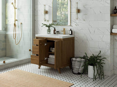 Madison Teak Wood 36 in. W x 22 in. D Right Offset Sink Bathroom Vanity - photo 3