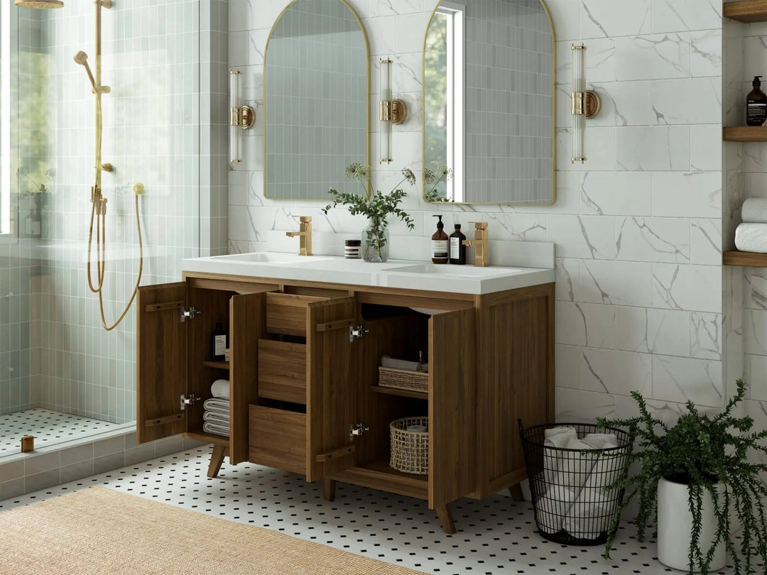 Madison Teak Wood 60 in. W x 22 in. D Double Sink Bathroom Vanity