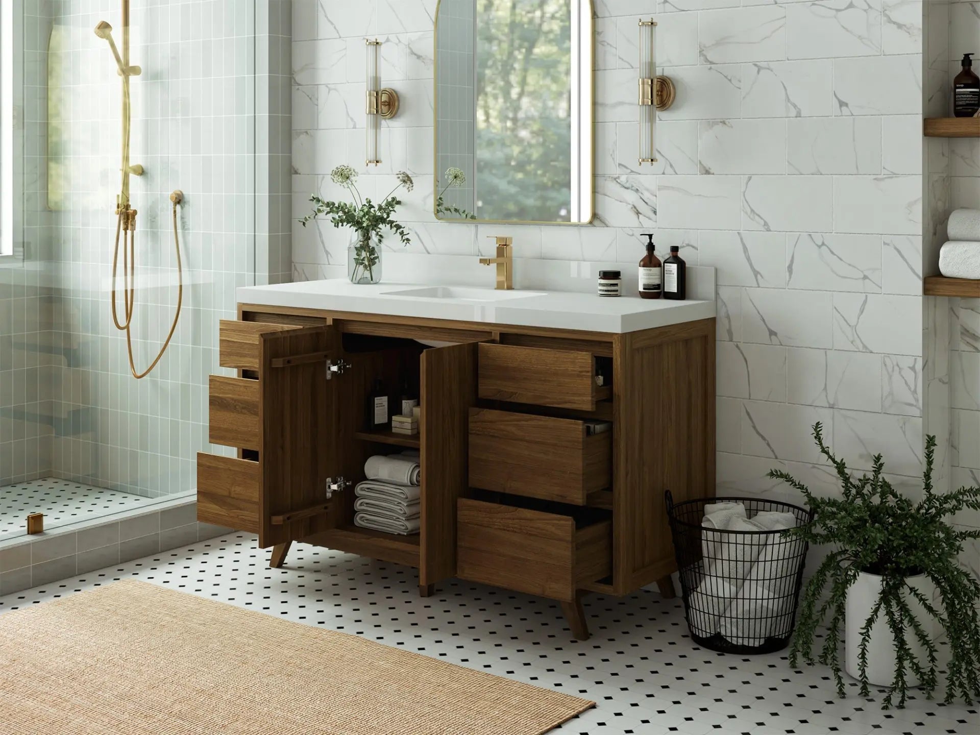 Madison Teak Wood 60 in. W x 22 in. D Single Sink Bathroom Vanity