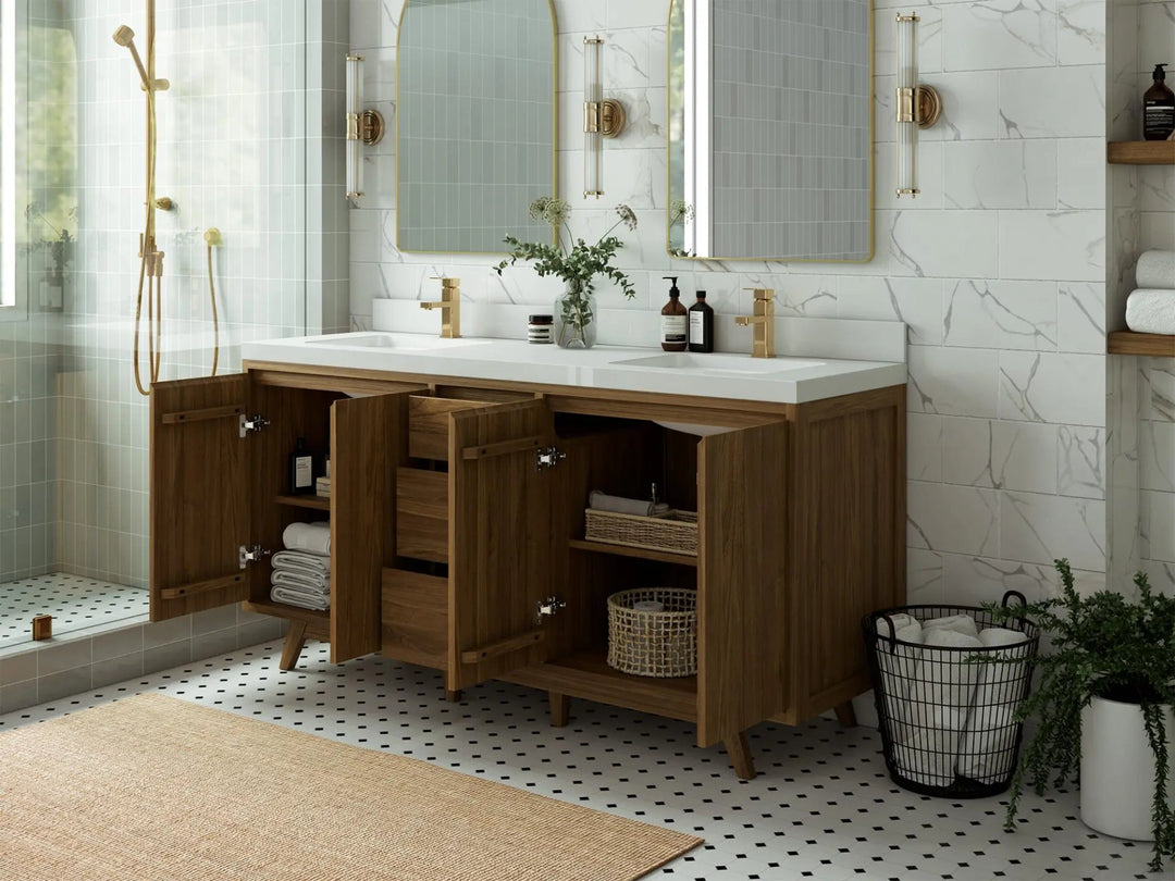 Madison Teak Wood 72 in. W x 22 in. D Double Sink Bathroom Vanity