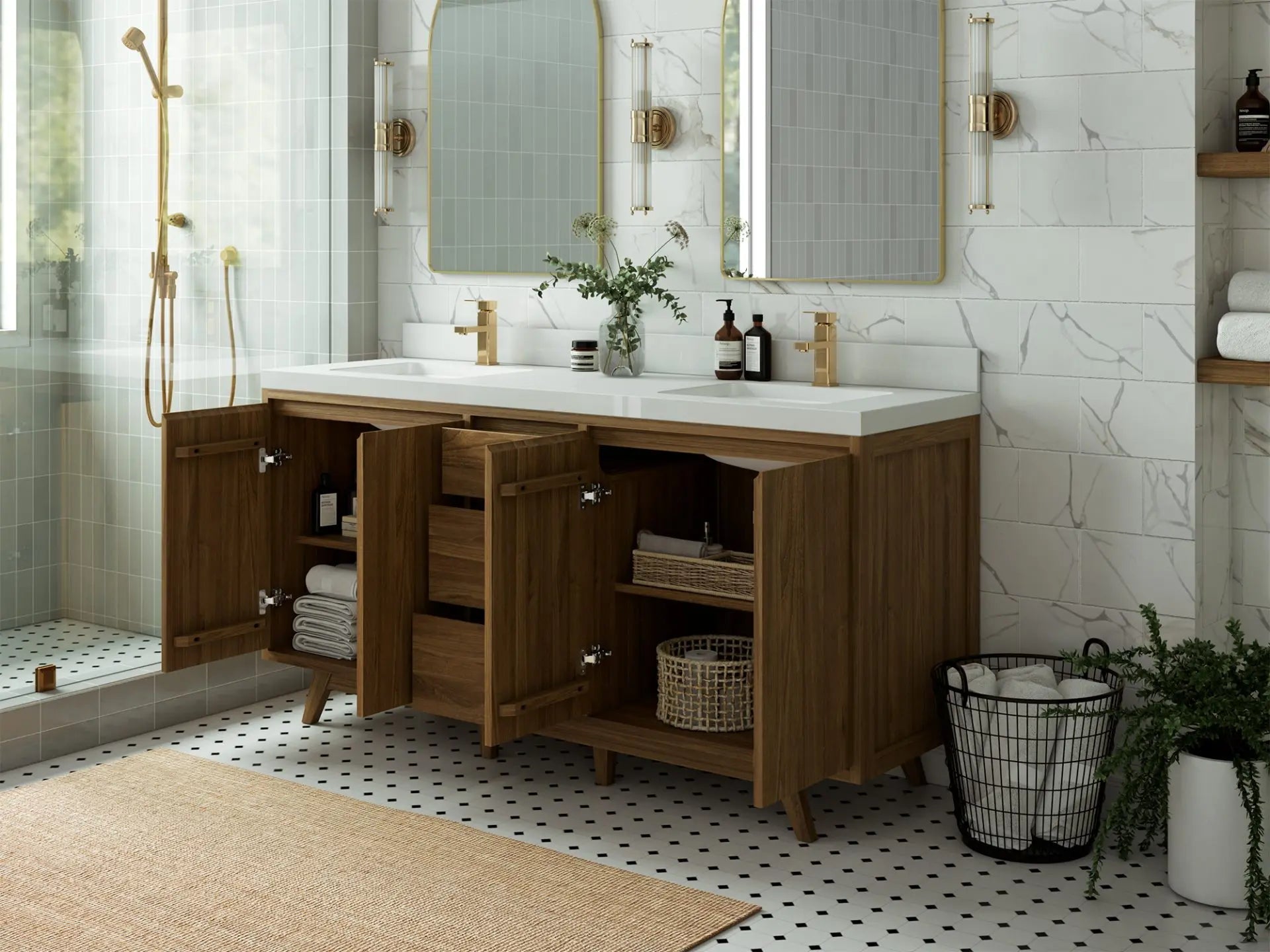 Madison Teak Wood 72 in. W x 22 in. D Double Sink Bathroom Vanity