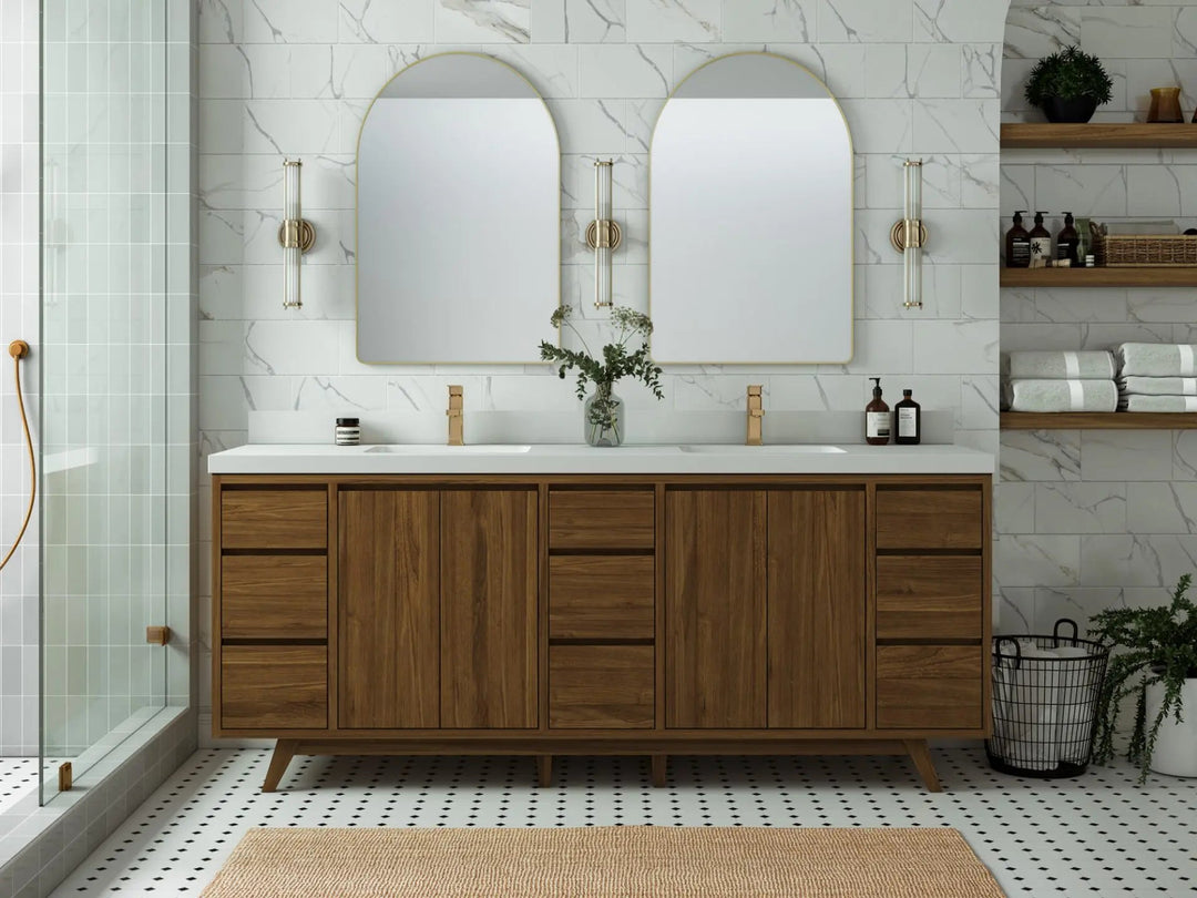 Madison Teak Wood 84 in. W x 22 in. D Double Sink Bathroom Vanity