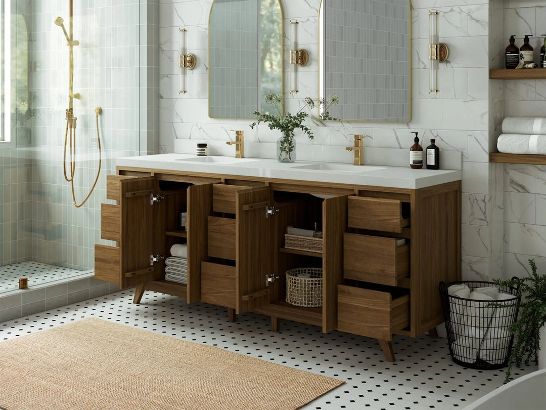 Madison Teak Wood 84 in. W x 22 in. D Double Sink Bathroom Vanity