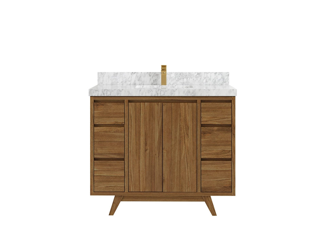 Madison Teak 42 in. W x 22 in. D Single Sink Bathroom Vanity in Dark Natural with 2 in Carrara Marble Countertop